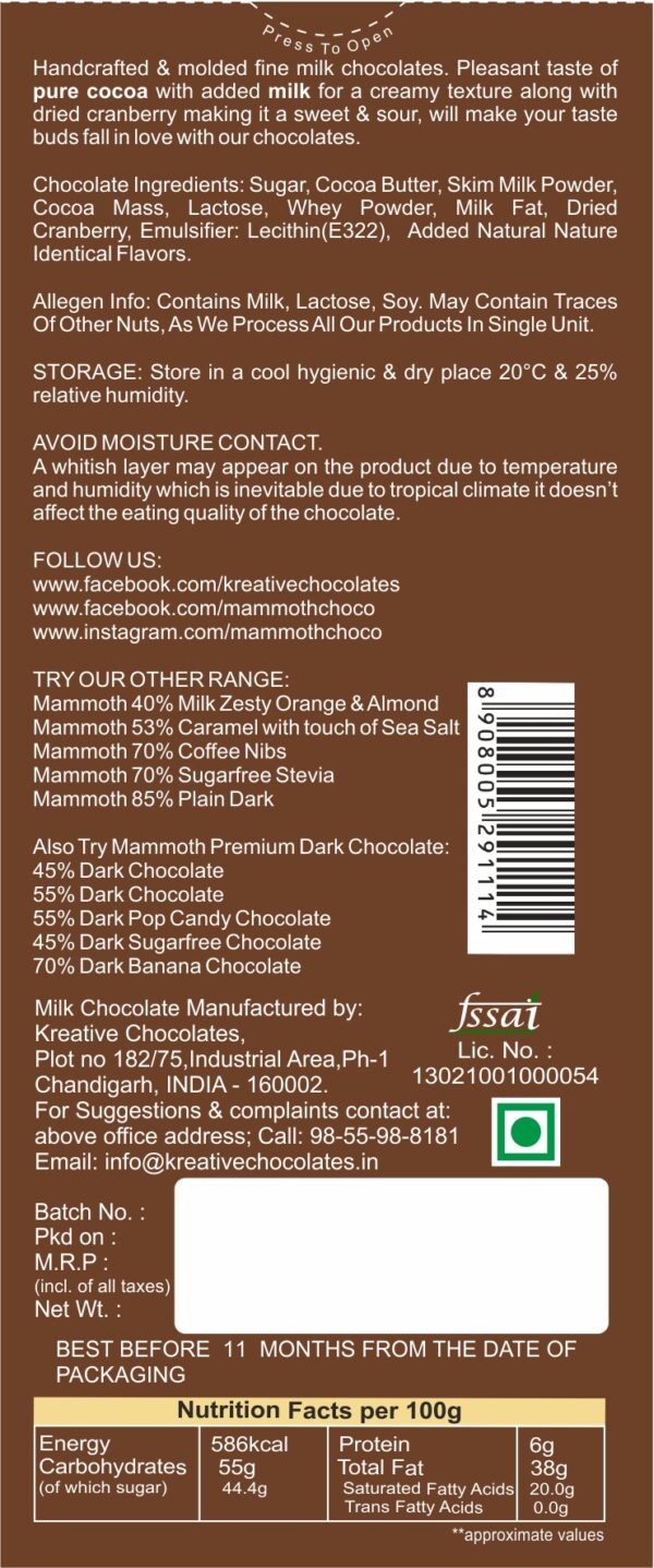 Mammoth 40% milk chocolate bar 2