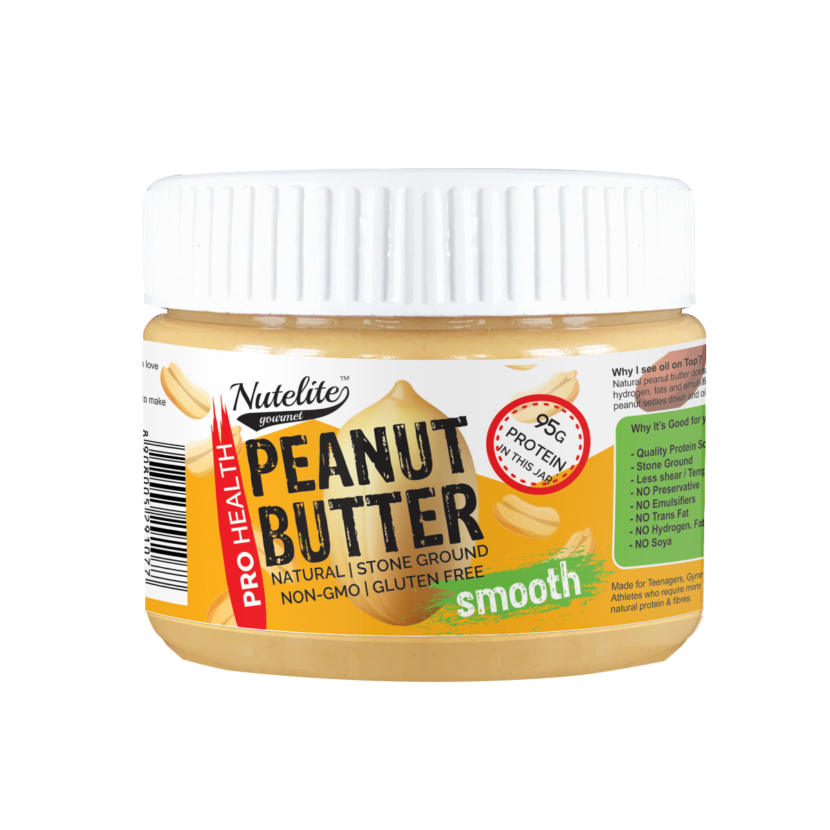 Nutelite Natural Peanut Butter (Pro Health) - Stone grounded - Smooth - 340gm